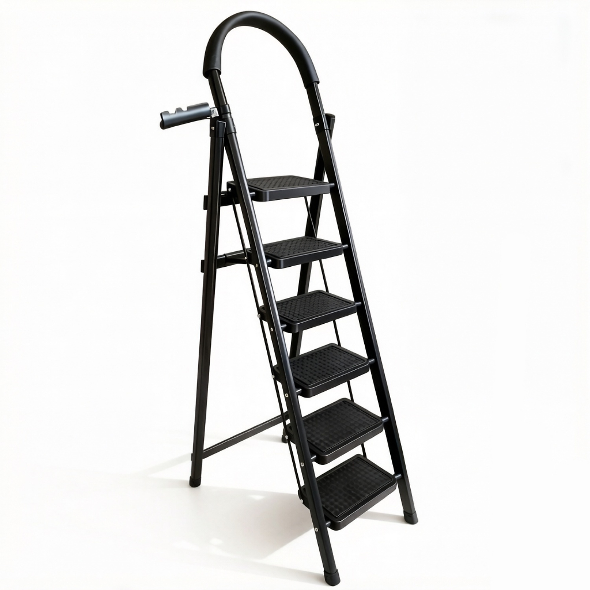 6-Step Foldable Ladders with Shelf and Glue cotton handle in Black